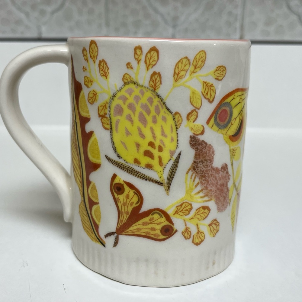 Anthropologie Home Dodo Moths and Butterflies Floral Mug